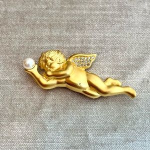 Vintage Gilded Cherub Brooch by Bob Mackie, 1980s